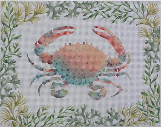 Kate Dickerson Needlepoint Collections Lady Crab with Mixed Seaweeds Needlepoint Canvas