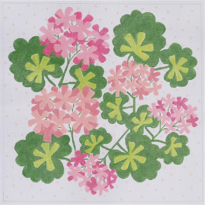 Geraniums Square with Dots Needlepoint Canvas