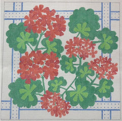 Kate Dickerson Needlepoint Collections Geraniums Square with Ribbons Needlepoint Canvas