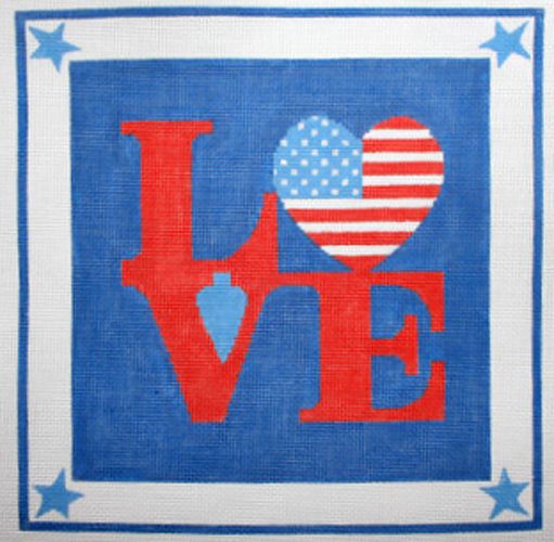 Kate Dickerson Needlepoint Collections Love with American Flag Heart Needlepoint Canvas