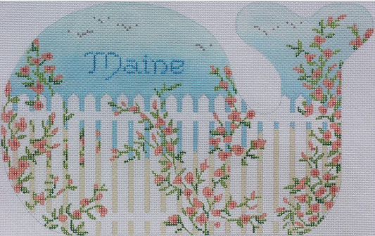 Kate Dickerson Needlepoint Collections Medium Whale Rose Picket Fence Needlepoint Canvas