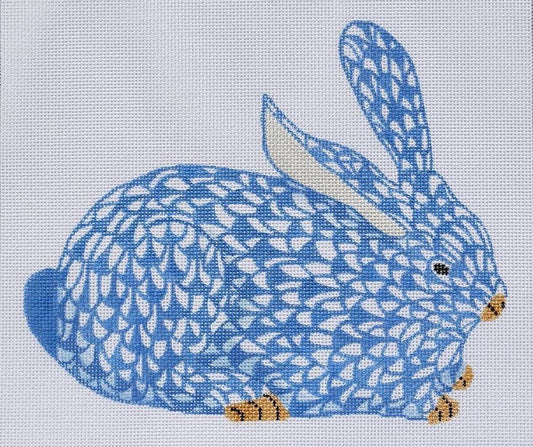 Kate Dickerson Needlepoint Collections Crouching Fishnet Bunny Needlepoint Canvas