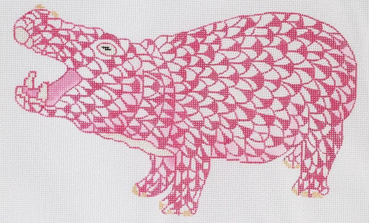 Kate Dickerson Needlepoint Collections Fishnet Hippo Pink & Gold Needlepoint Canvas