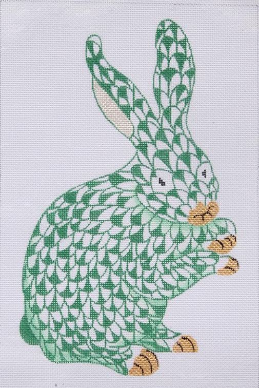 Kate Dickerson Needlepoint Collections Fishnet Standing Bunny - Green Needlepoint Canvas