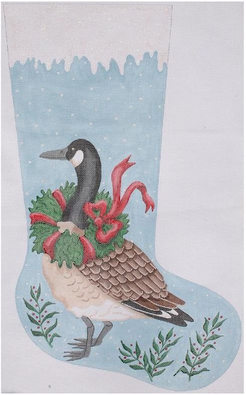 Kate Dickerson Needlepoint Collections Canada Goose with Wreath Stocking Needlepoint Canvas