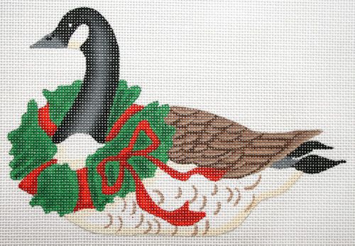 Kate Dickerson Needlepoint Collections Canada Goose with Wreath Ornament Needlepoint Canvas