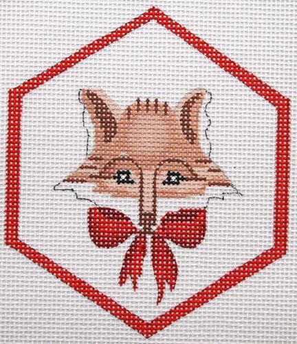 Kate Dickerson Needlepoint Collections Fox with Red Bow Ornament Needlepoint Canvas