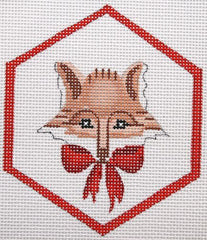 Kate Dickerson Needlepoint Collections Fox with Red Bow Ornament Needlepoint Canvas