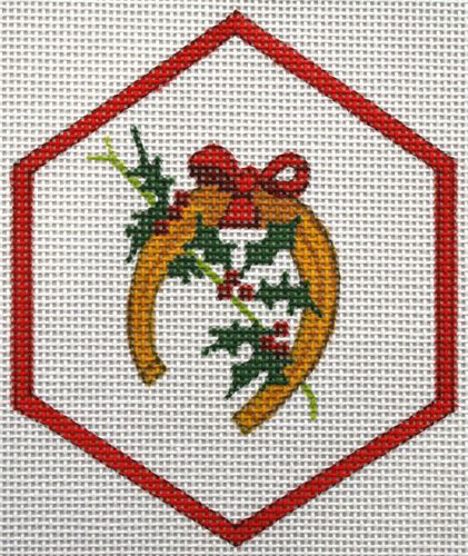 Kate Dickerson Needlepoint Collections Horseshoe with Holly Needlepoint Canvas