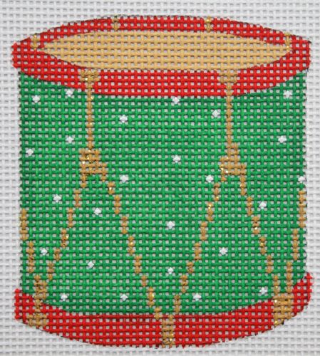 Kate Dickerson Needlepoint Collections Christmas Ornament Toy Drum Decorated with Berries and Leaves Needlepoint Canvas