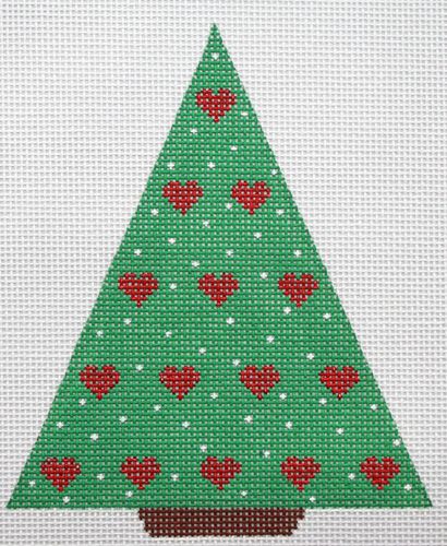 Kate Dickerson Needlepoint Collections Hearts Tree - Red On Green Needlepoint Canvas