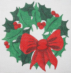 Kate Dickerson Needlepoint Collections Holly Wreath with Red Bow Needlepoint Canvas