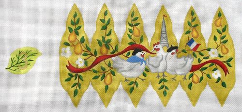Kate Dickerson Needlepoint Collections 12 Days Pear #3 French Hens Needlepoint Canvas