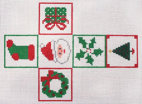 Kate Dickerson Needlepoint Collections Cube withSanta, Holly, Gift Needlepoint Canvas