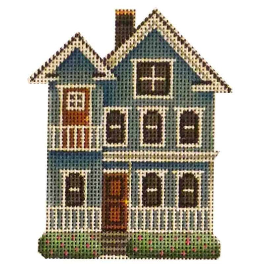 Rebecca Wood Designs Blue Victorian Cottage Needlepoint Canvas