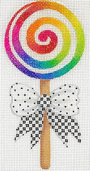 Kate Dickerson Needlepoint Collections Mini Sweet Treat Rainbow Swirl Lollipop with Black and White Bow Needlepoint Canvas