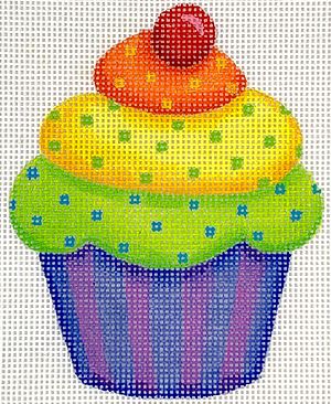 Kate Dickerson Needlepoint Collections Mini Sweet Treat Rainbow Cupcake with Cherry Needlepoint Canvas