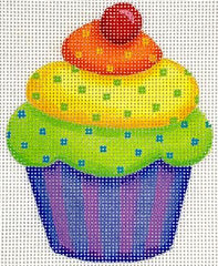 Kate Dickerson Needlepoint Collections Mini Sweet Treat Rainbow Cupcake with Cherry Needlepoint Canvas