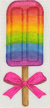 Kate Dickerson Needlepoint Collections Mini Sweet Treat Rainbow Popsicle with Hot Pink Bow Needlepoint Canvas