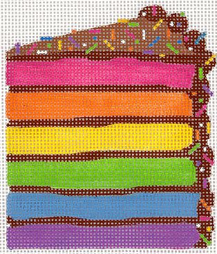 Kate Dickerson Needlepoint Collections Mini Sweet Treat Rainbow Layer Cake with Chocolate Frosting and Sprinkles Needlepoint Canvas