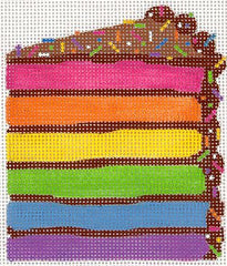 Kate Dickerson Needlepoint Collections Mini Sweet Treat Rainbow Layer Cake with Chocolate Frosting and Sprinkles Needlepoint Canvas