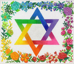 Kate Dickerson Needlepoint Collections Tallis Bag Rainbow Floral Star Of David No Dove Multi on White Needlepoint Canvas
