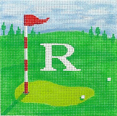 Kate Dickerson Needlepoint Collections Golf Course with White Letter Specify Letter Or Blank Needlepoint Canvas