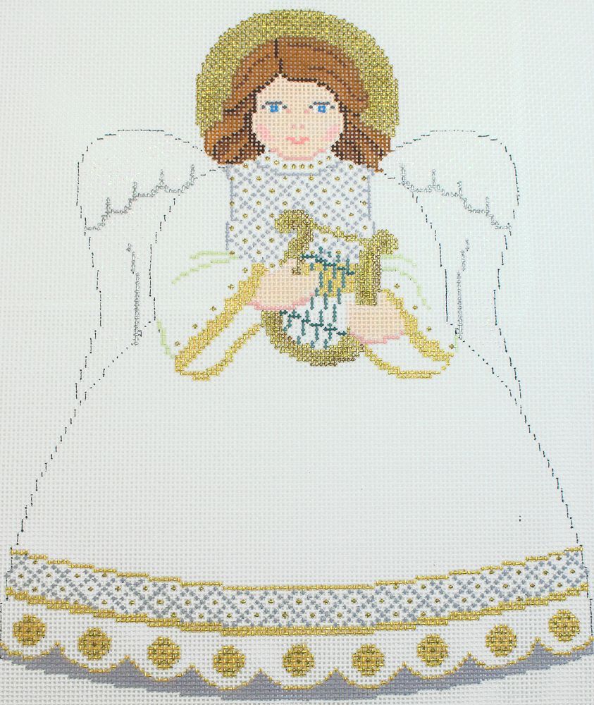 Susan Roberts Needlepoint Gold and Silver Angel Front Tree Top Needlepoint Canvas