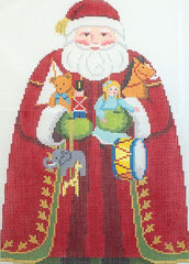 Susan Roberts Needlepoint Tree Topper Santa with Toys Front Tree Topper Needlepoint Canvas