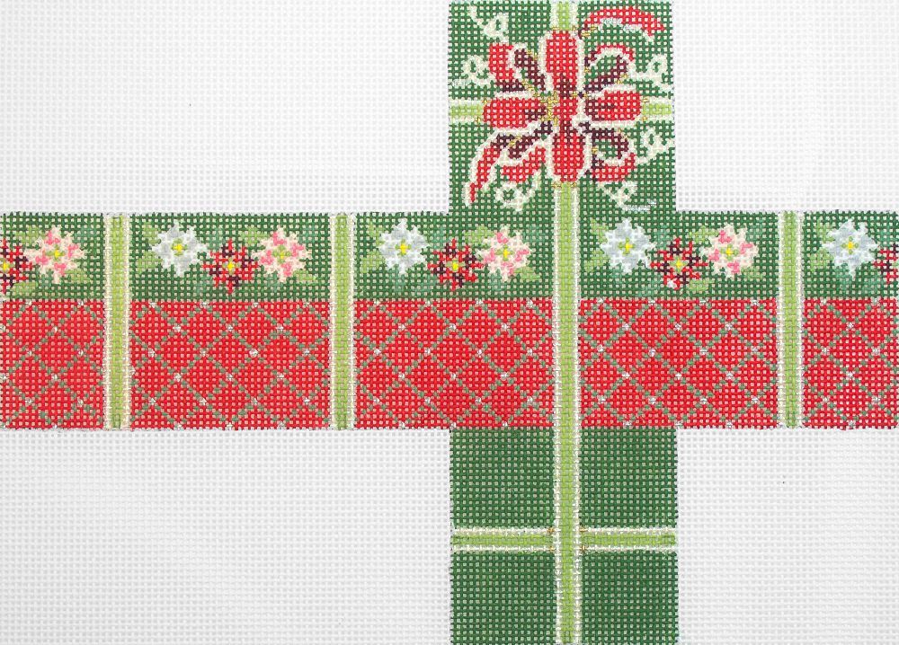 Susan Roberts Needlepoint Poinsettia Diamonds Cube Gift Box Needlepoint Canvas