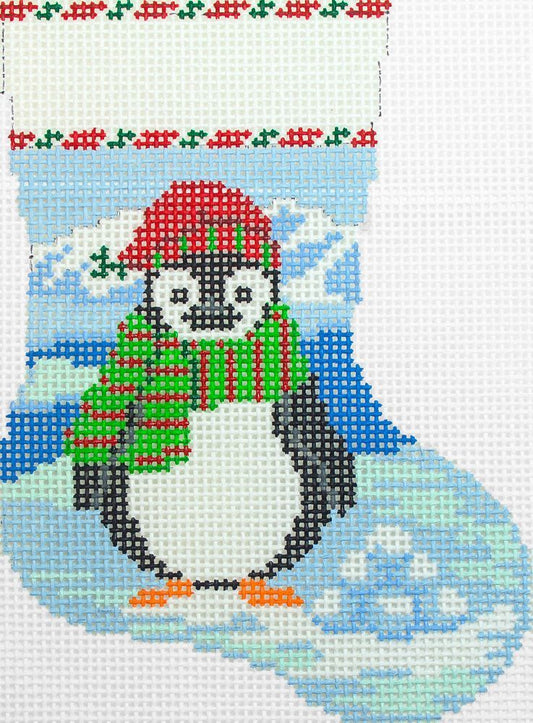 Susan Roberts Needlepoint Penguin With Snowballs Mini Stocking Needlepoint Canvas