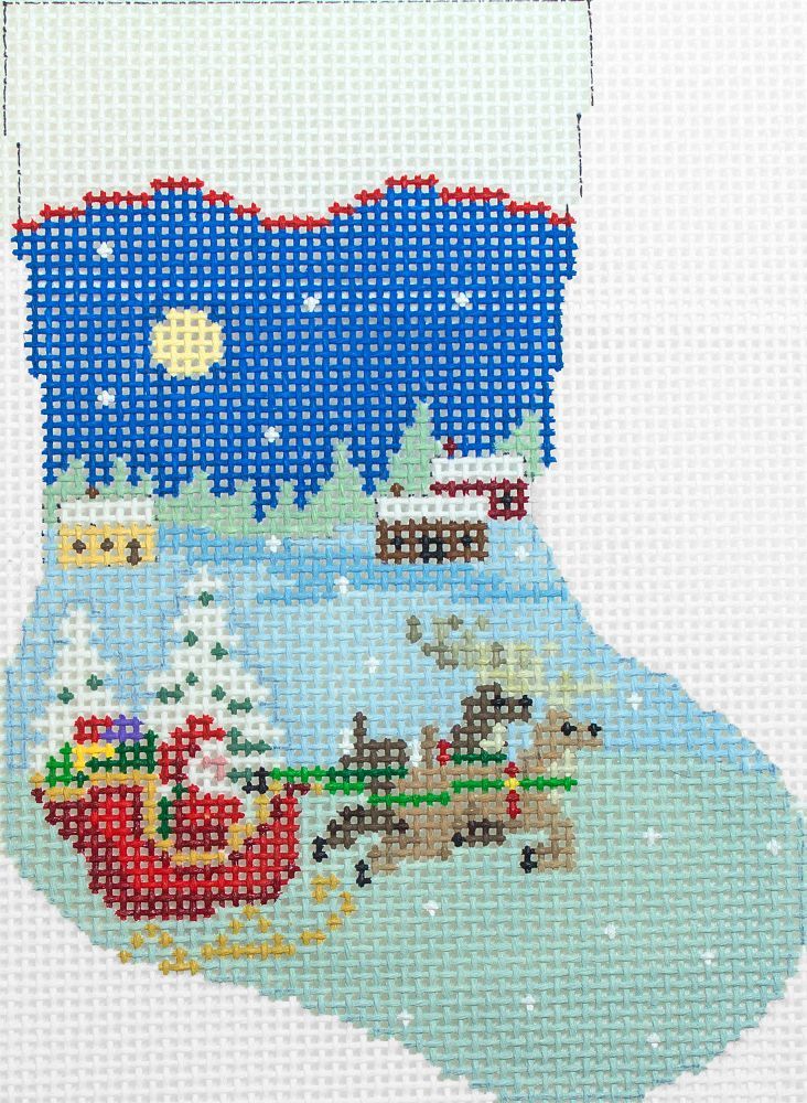 Susan Roberts Needlepoint Sleigh Ride Mini Stocking Needlepoint Canvas