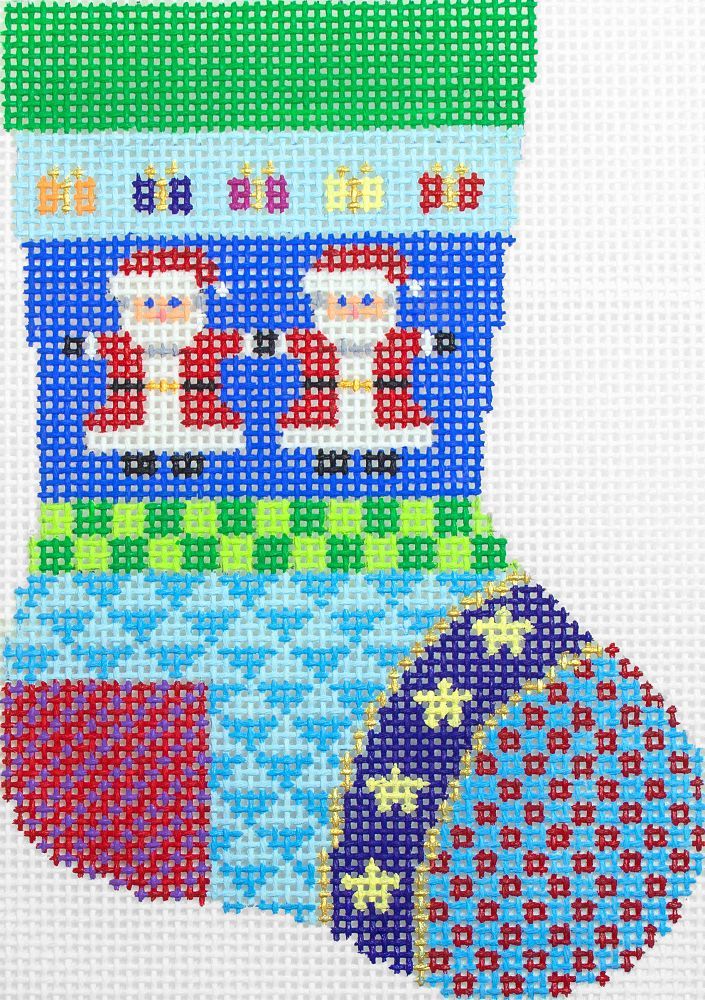 Susan Roberts Needlepoint Patchwork Santas Mini Stocking Needlepoint Canvas