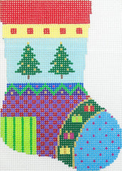 Susan Roberts Needlepoint Patchwork Christmas Trees Mini Stocking Needlepoint Canvas