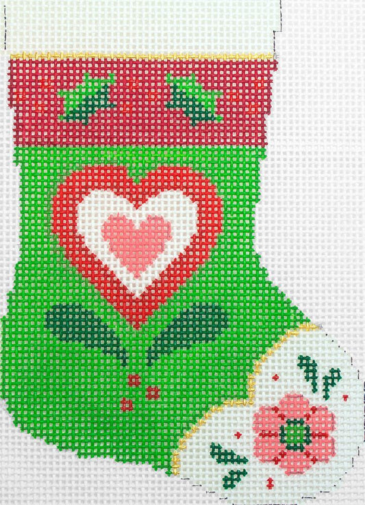 Susan Roberts Needlepoint Alpine Heart Mini Stocking Needlepoint Canvas