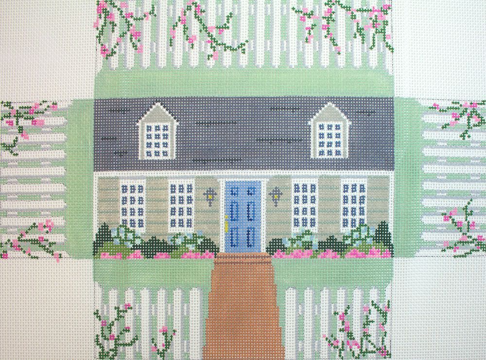 Susan Roberts Needlepoint Cape Cod House Brick Cover Needlepoint Canvas