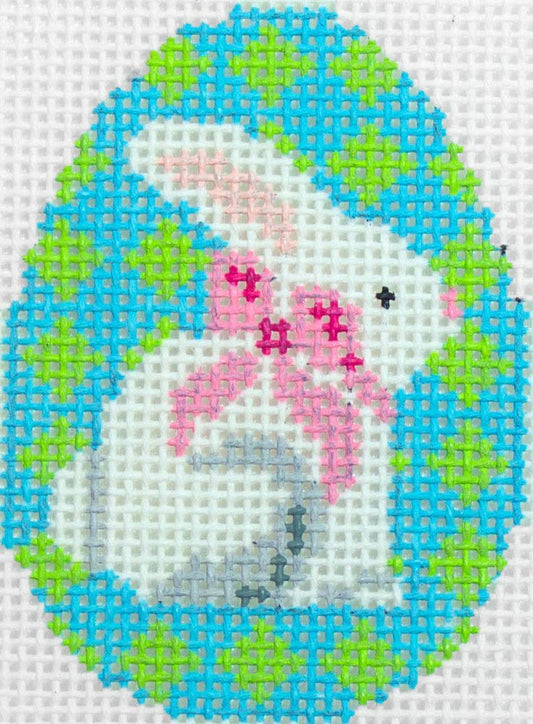 Susan Roberts Needlepoint Pink Bow Rabbit Oval Egg Needlepoint Canvas