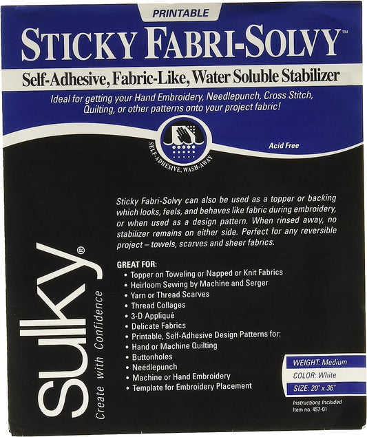 Sulky Sticky Paper Solvy Water Soluble Stabilizer - Printable - 8.5" x 11"