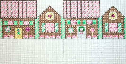 Susan Roberts Needlepoint Peppermint and Dark Chocolate Mini Gingerbread House Needlepoint Canvas