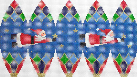 Susan Roberts Needlepoint Flying Santa 3D Hot Air Balloon Needlepoint Canvas