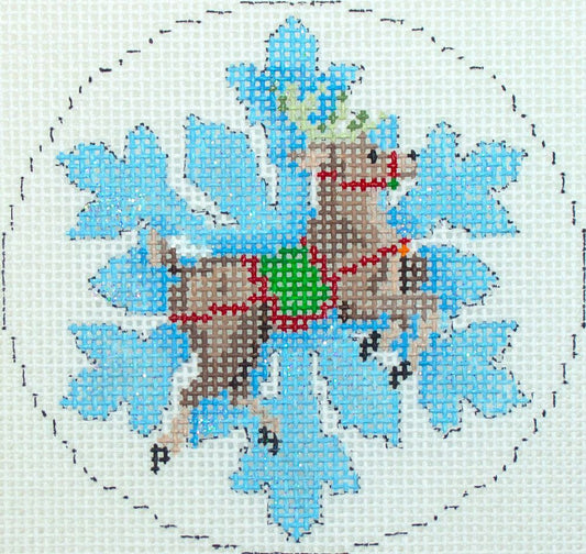 Susan Roberts Needlepoint Flying Reindeer Snowflake Ornament Needlepoint Canvas