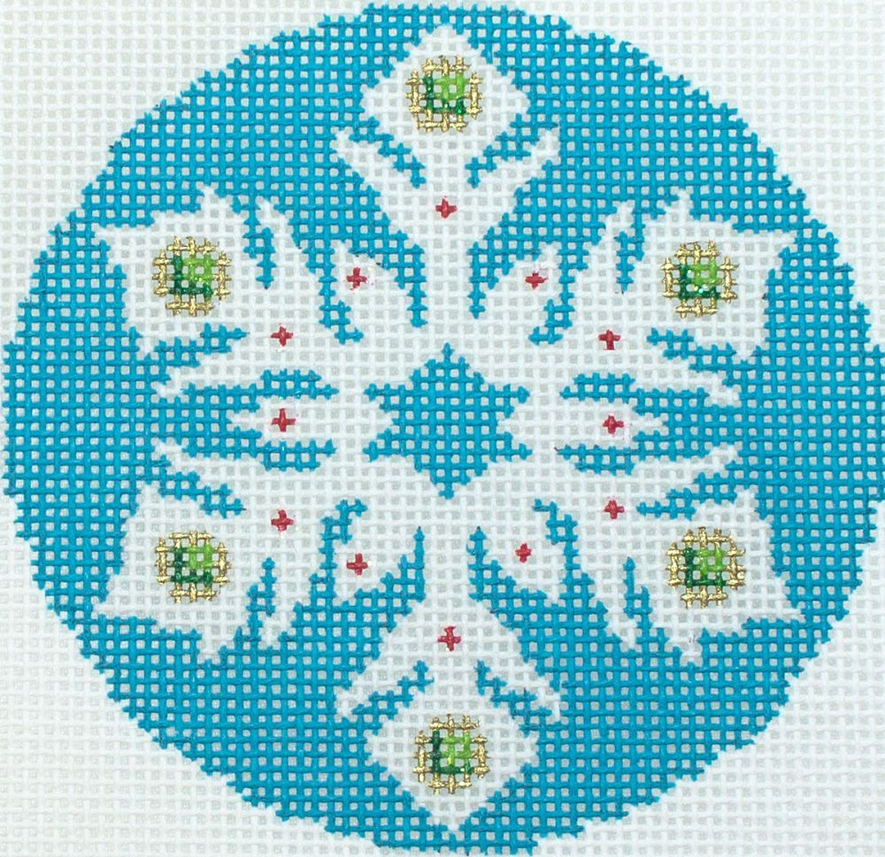 Susan Roberts Needlepoint  Turquoise Jeweled Snowflake Needlepoint Canvas