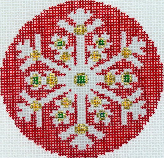 Susan Roberts Needlepoint Ruby Jeweled Snowflake Needlepoint Canvas