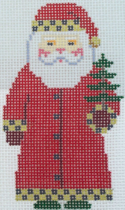 Susan Roberts Needlepoint Santa with Tree Ornament Needlepoint Canvas