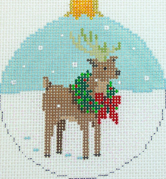 Susan Roberts Needlepoint Reindeer In Wreath Needlepoint Canvas