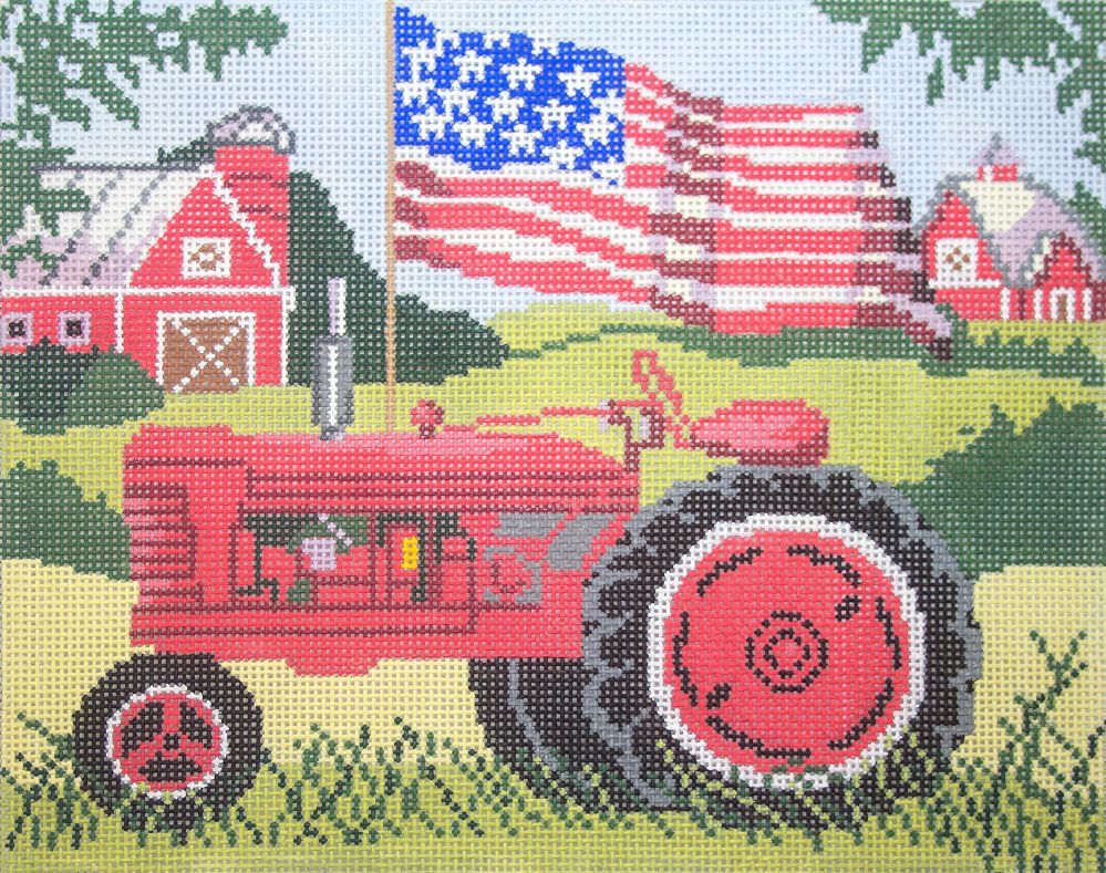 Birds of a Feather Red Tractor Needlepoint Canvas