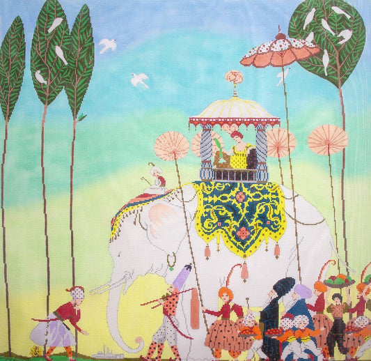 The Meredith Collection Indian Elephant Parade Needlepoint Canvas
