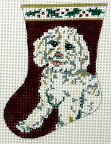 Barbara Russell Bichon Dog Sock Mini Stocking Needlepoint Canvas