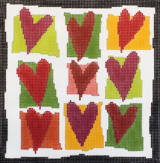 Pippin Studio Nine Hearts Needlepoint Canvas