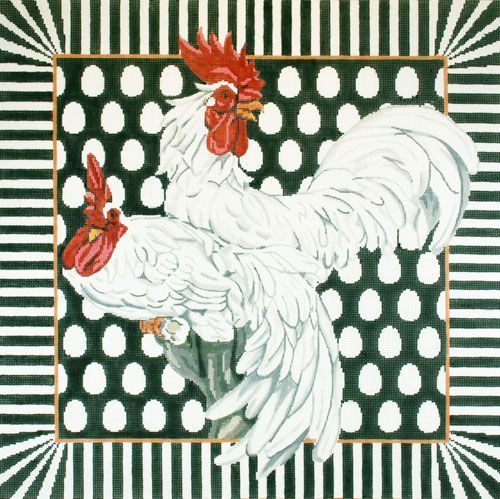 Barbara Russell Two Chickens Needlepoint Canvas